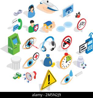 Concern icons set. Isometric set of 25 concern vector icons for web isolated on white background Stock Vector