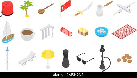 Turkey country icons set. Isometric set of turkey country vector icons for web design isolated on white background Stock Vector