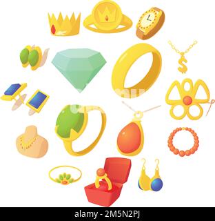 Jewelry items icons set. Cartoon illustration of 16 jewelry items vector icons for web Stock Vector