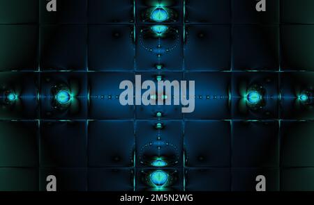 Fractal tile mosaic texture abstract background in blue color. Hi tech, futuristic modern comptuper graphic, 3D rendering Stock Photo