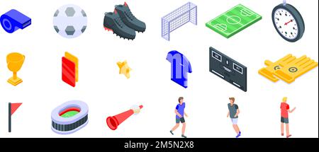 Soccer icons set. Isometric set of soccer vector icons for web design isolated on white background Stock Vector
