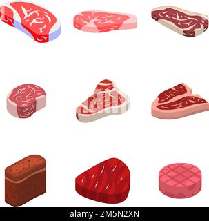 Steak icons set. Isometric set of steak vector icons for web design isolated on white background Stock Vector