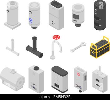 Boiler icons set. Isometric set of boiler vector icons for web design isolated on white background Stock Vector