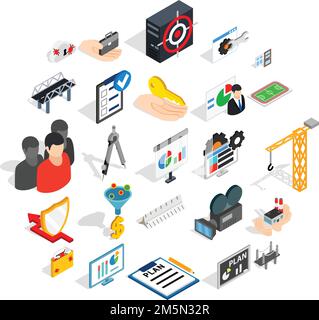 Interface icons set. Isometric set of 25 interface vector icons for web isolated on white background Stock Vector