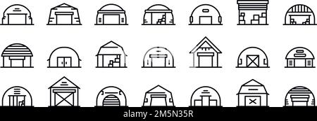 Hangar icons set. Outline set of hangar vector icons for web design isolated on white background Stock Vector