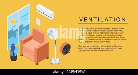 Home ventilation concept banner. Isometric illustration of home ventilation vector concept banner for web design Stock Vector