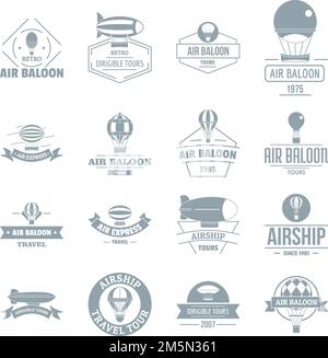 Air balloon logo icons set. Simple illustration of 16 air balloon logo vector icons for web Stock Vector