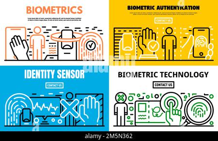 Biometric recognition banner set. Outline set of biometric recognition vector banner for web design Stock Vector
