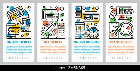 Online tickets booking banner set. Outline set of online tickets booking vector banner for web design Stock Vector