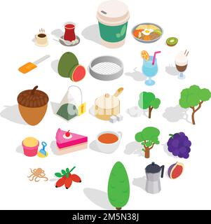 Drinking tea icons set. Isometric set of 25 drinking tea vector icons for web isolated on white background Stock Vector