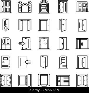 Entrance icons set. Outline set of entrance vector icons for web design isolated on white background Stock Vector
