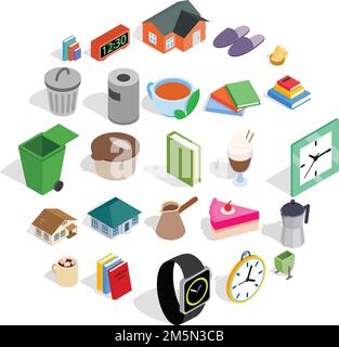 Cottage icons set. Isometric set of 25 cottage vector icons for web isolated on white background Stock Vector