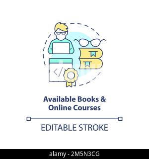 Available books and online courses concept icon Stock Vector