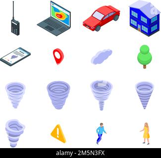 Tornado icons set. Isometric set of tornado vector icons for web design isolated on white background Stock Vector