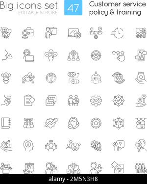 Customer service policy and training linear icons set Stock Vector