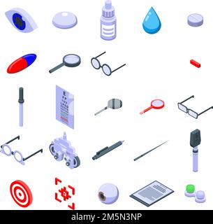 Eye examination icons set. Isometric set of eye examination vector icons for web design isolated on white background Stock Vector
