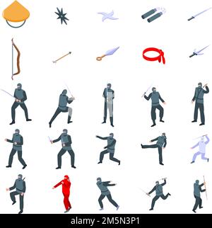Ninja icons set. Isometric set of ninja vector icons for web design isolated on white background Stock Vector
