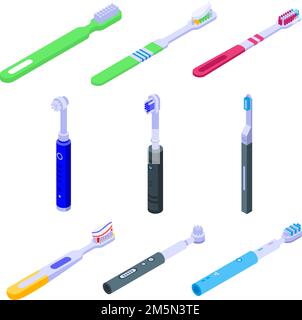 Toothbrush icons set. Isometric set of toothbrush vector icons for web design isolated on white background Stock Vector