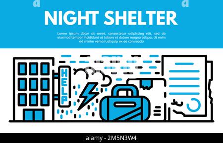 Night shelter banner. Outline illustration of night shelter vector banner for web design Stock Vector