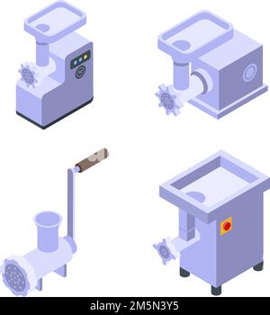 Meat grinder icons set. Isometric set of meat grinder vector icons for web design isolated on white background Stock Vector