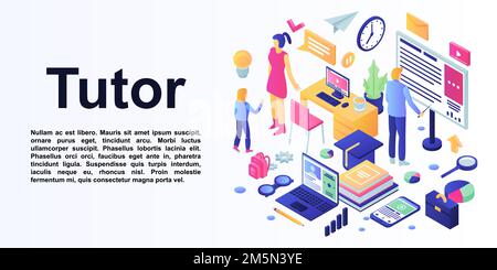 Tutoring concept banner. Isometric illustration of tutoring vector concept banner for web design Stock Vector
