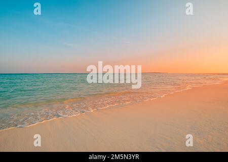 Sea sand sky concept, sunset colors clouds, horizon, horizontal background banner. Inspirational nature landscape, beautiful colors, wonderful scenery Stock Photo
