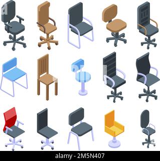 Desk chair icons set. Isometric set of desk chair vector icons for web design isolated on white background Stock Vector