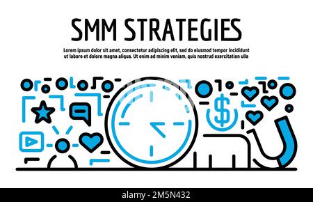SMM strategies banner. Outline illustration of SMM strategies vector banner for web design Stock Vector