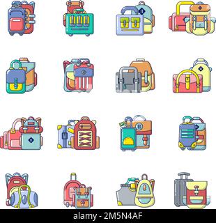 Travel bag icons set. Cartoon set of 16 travel bag vector icons for web isolated on white background Stock Vector