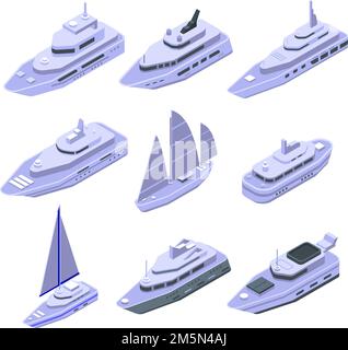 Yacht icons set. Isometric set of yacht vector icons for web design isolated on white background Stock Vector