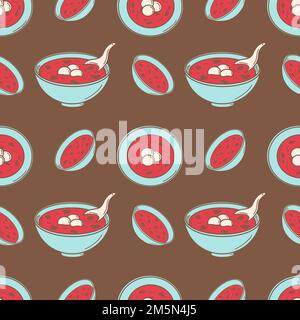 Hong dou tang, sweet Chinese red bean soup. Chinese New year dessert vector illustration in doodle style. Stock Vector