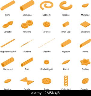 Fusilli pasta icons set. Isometric set of fusilli pasta vector icons for web design isolated on white background Stock Vector