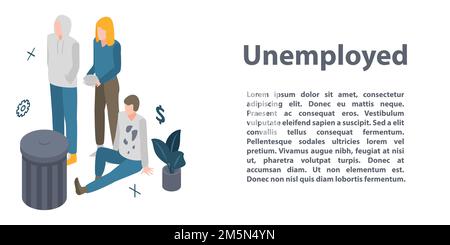 Unemployed concept banner. Isometric illustration of unemployed vector concept banner for web design Stock Vector