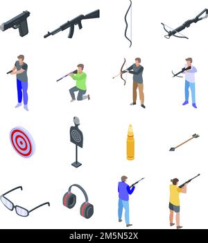 Shooting sport icons set. Isometric set of shooting sport vector icons for web design isolated on white background Stock Vector