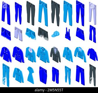 Jeans icons set. Isometric set of jeans vector icons for web design isolated on white background Stock Vector