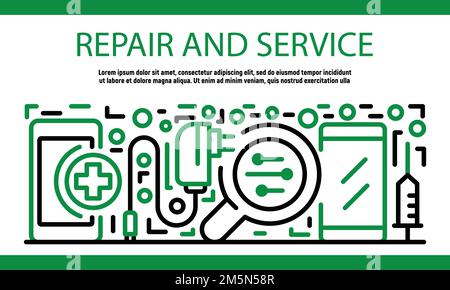 Repair and service smartphone banner. Outline illustration of repair and service smartphone vector banner for web design Stock Vector