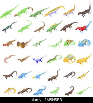 Lizard icons set. Isometric set of lizard vector icons for web design isolated on white background Stock Vector