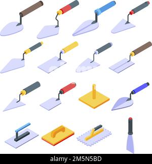 Trowel icons set. Isometric set of trowel vector icons for web design isolated on white background Stock Vector