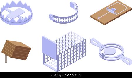 Trap icons set. Isometric set of trap vector icons for web design isolated on white background Stock Vector