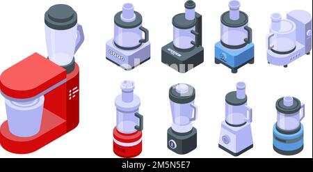Food processor icons set. Isometric set of food processor vector icons for web design isolated on white background Stock Vector