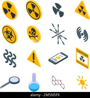 Radiation icons set. Isometric set of radiation vector icons for web design isolated on white background Stock Vector