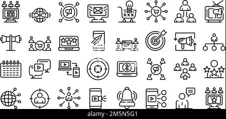 Remarketing icons set. Outline set of remarketing vector icons for web design isolated on white background Stock Vector