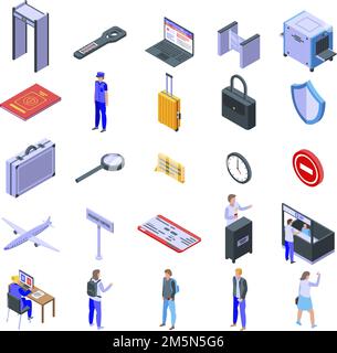 Passport control icons set. Isometric set of passport control vector icons for web design isolated on white background Stock Vector