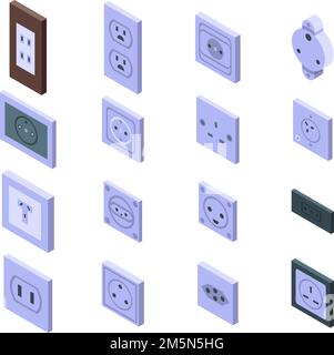 Power socket icons set. Isometric set of power socket vector icons for web design isolated on white background Stock Vector