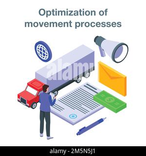 Optimization of movement process concept banner. Isometric illustration of optimization of movement process vector concept banner for web design Stock Vector