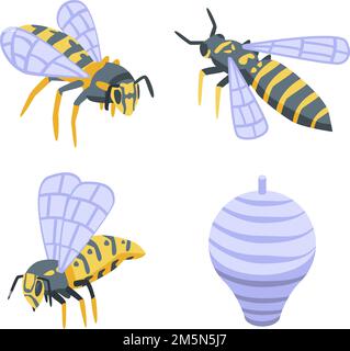 Wasp icons set. Isometric set of wasp vector icons for web design isolated on white background Stock Vector