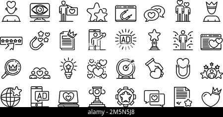 Engaging content icons set. Outline set of engaging content vector icons for web design isolated on white background Stock Vector