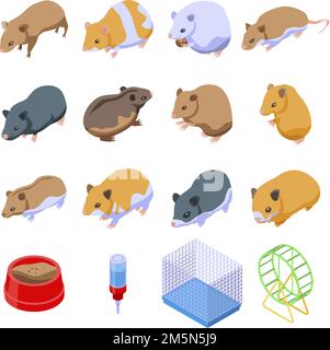 Hamster icons set. Isometric set of hamster vector icons for web design isolated on white background Stock Vector