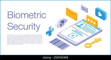 Biometric security concept banner. Isometric illustration of biometric security vector concept banner for web design Stock Vector