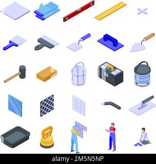 Tiler icons set. Isometric set of tiler vector icons for web design isolated on white background Stock Vector